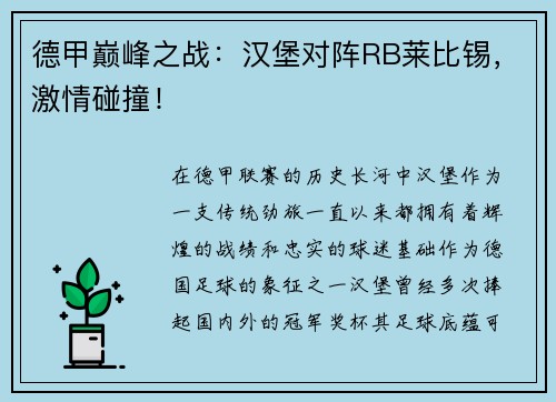 德甲巅峰之战：汉堡对阵RB莱比锡，激情碰撞！